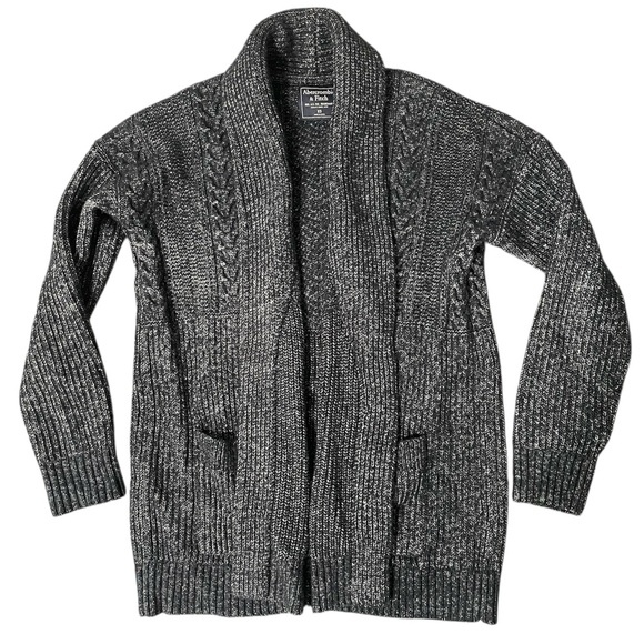 Abercrombie Womens XS cable Knit Open Cardigan Grey Grandpa Sweater Cottagecore - Picture 3 of 10